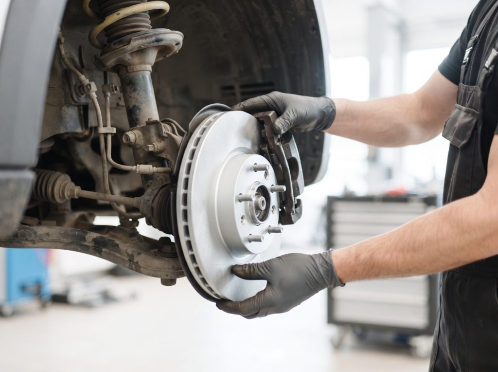 Fitting a new brake disc and caliper to a car front hub